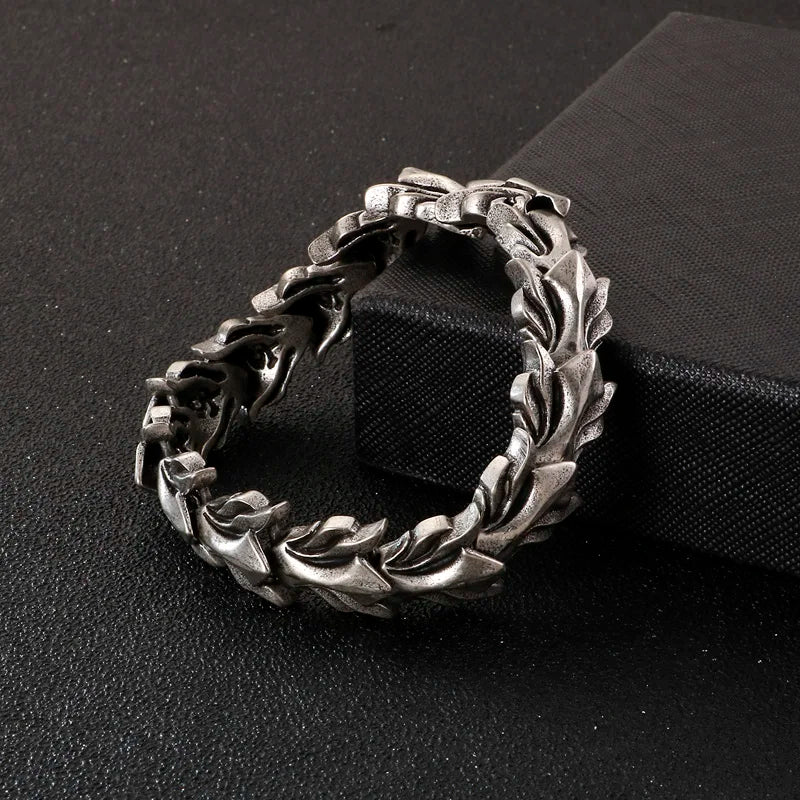 FZ 17mm Wide Dragon Chain Stainless Steel Ancient Silver Bracelet - FZwear