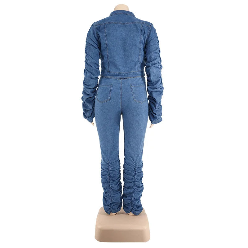 FZ Women's Plus Size Long Sleeve Denim Pant Suit
