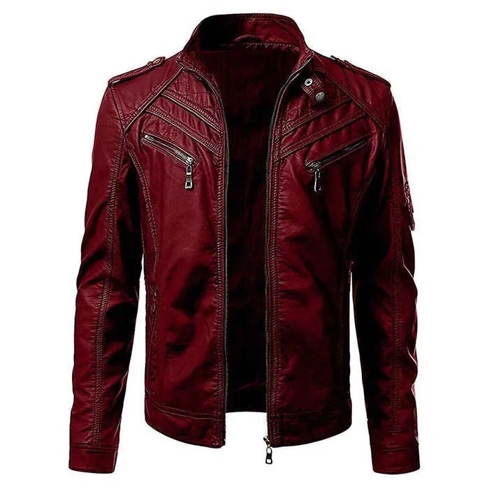 FZ Men's Faux Leather Motorcycle Slim Fit Pu Jacket