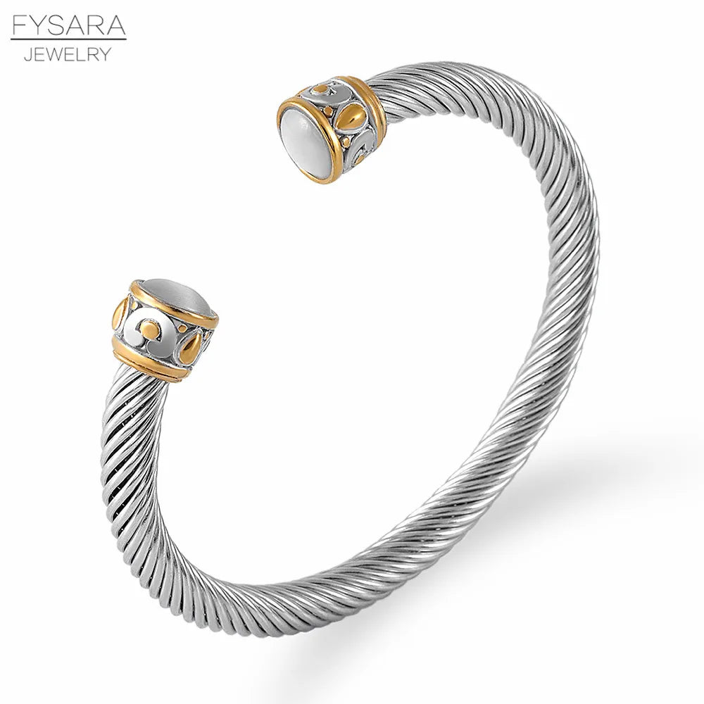 FZ Twisted Cable Wire Cuff Wire Black Stackable Bracelets - FZwear