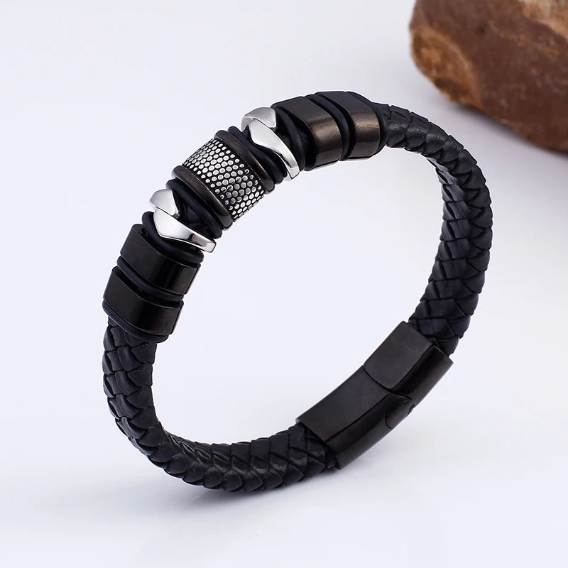 FZ Stainless Steel Wrap Genuine Leather Magnet Clasp Bracelet - FZwear
