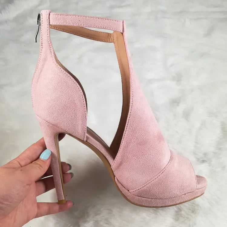 FZ Women's PU Suede Gladiator Bandage Cross Tied Peep Toe Shoes - FZwear