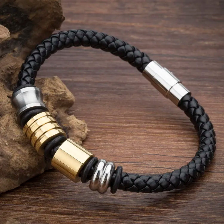 FZ Unisex Stainless Steel Vintage Charm Leather Bracelet - FZwear