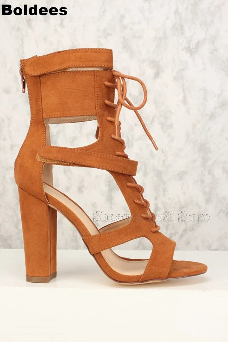 FZ Women's Cross-tied Lace Up Buckle Straps High Heel Shoes - FZwear