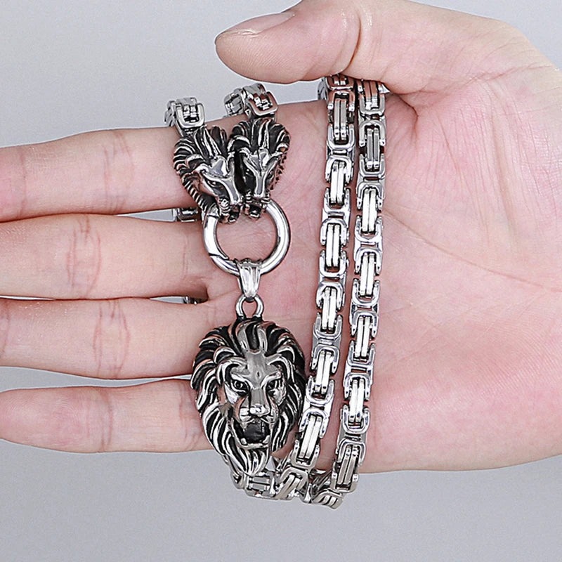 FZ Gothic Lion Head Stainless Steel Charm Pendant Necklace