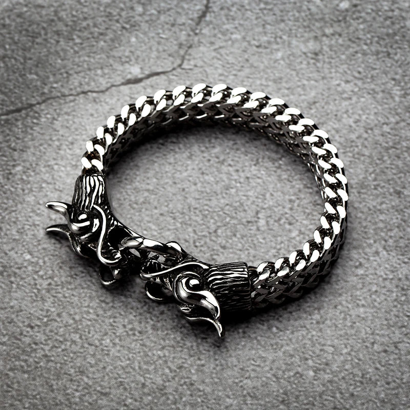 FZ Gothic Punk Dragon Heads Stainless Steel Link Chain Bracelet - FZwear