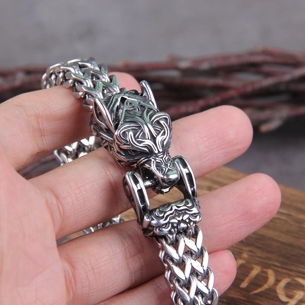 FZ Rock Viking Wolf Stainless Steel Mesh Chain Punk Bracelet - FZwear