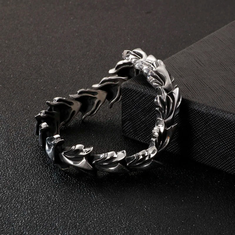 FZ 17mm Wide Dragon Chain Stainless Steel Ancient Silver Bracelet - FZwear