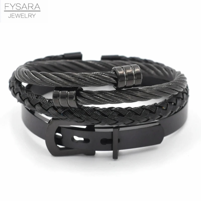 FZ 3pcs/Set Stainless Steel Cable Wire Buckle Bangles Bracelets