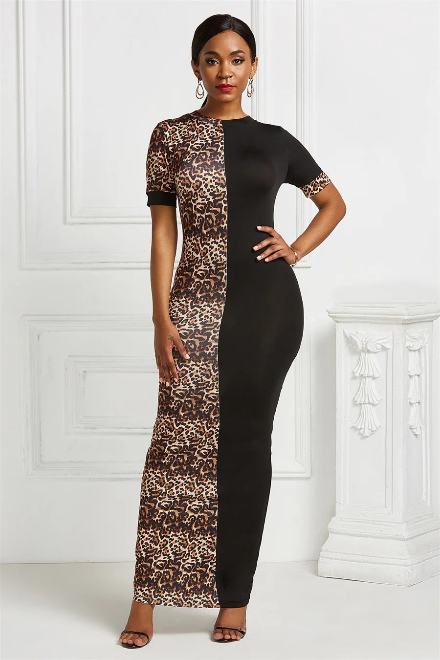 FZ Women's Leopard print Sexy Maxi Patchwork Bodycon Dress - FZwear