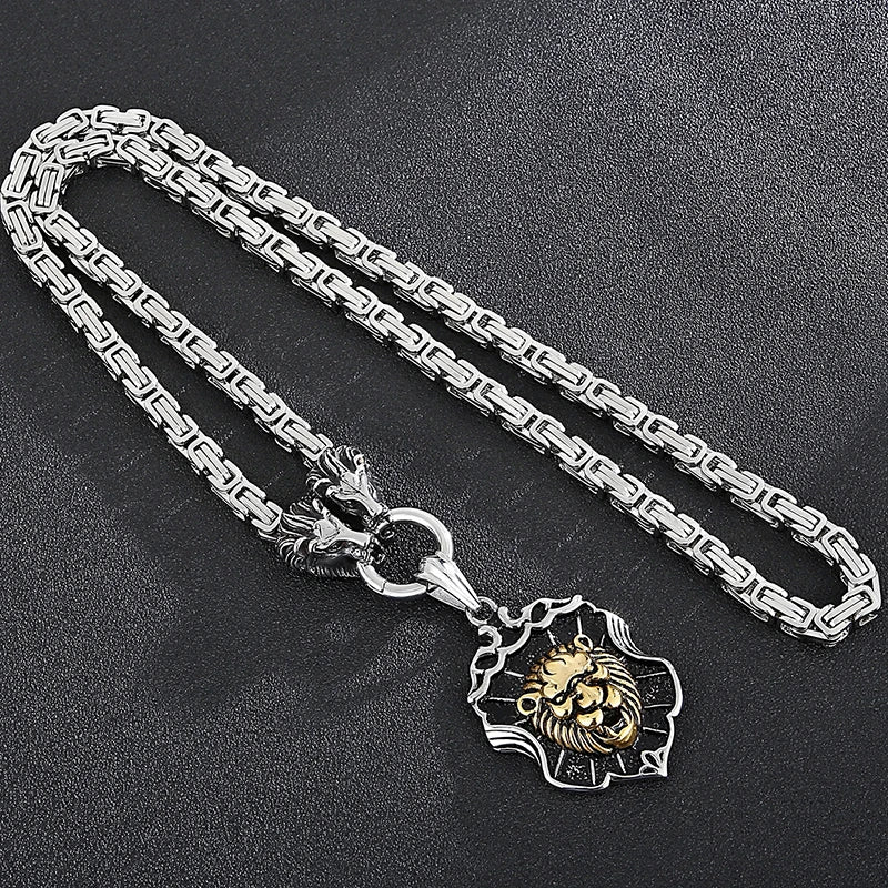 FZ Gothic Lion Head Stainless Steel Charm Pendant Necklace