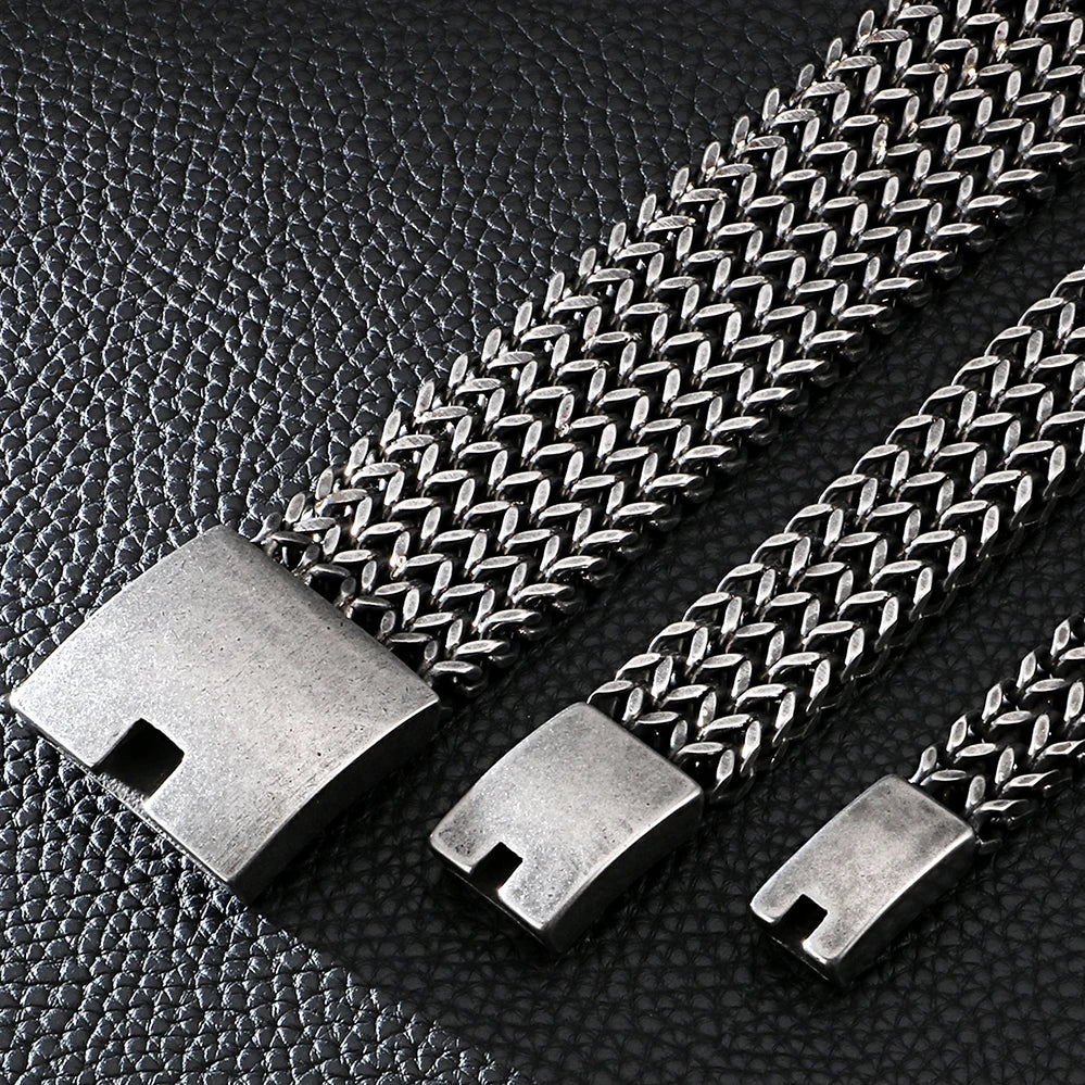 FZ Wide Black Stainless Steel Retro Massive Bracelet - FZwear
