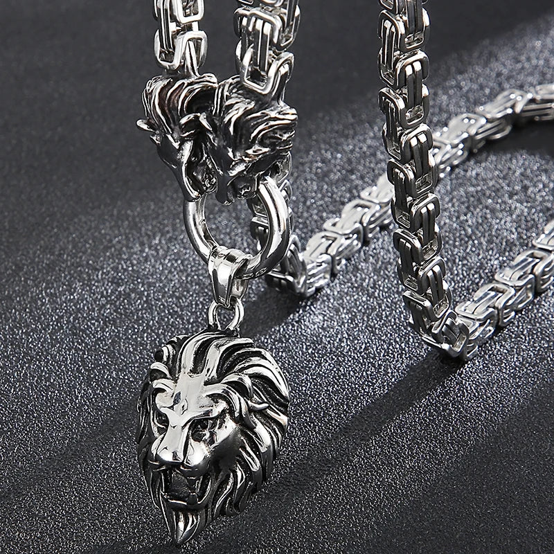 FZ Gothic Lion Head Stainless Steel Charm Pendant Necklace