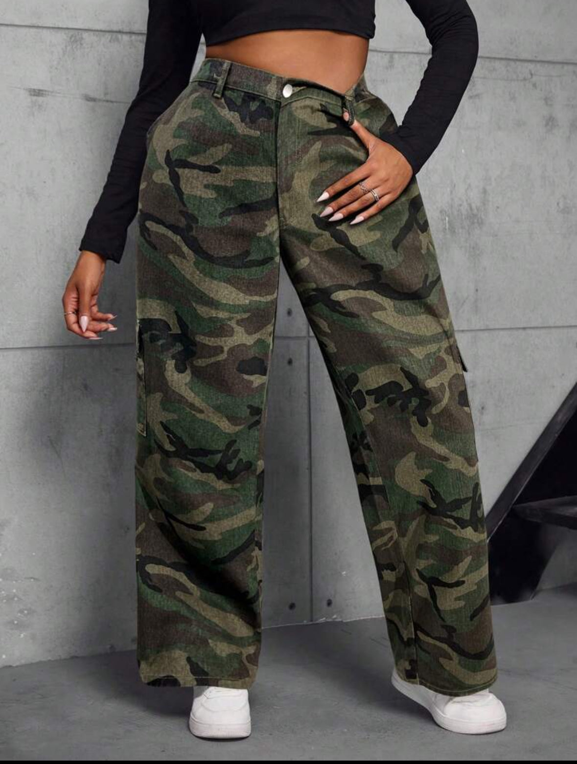 FZ Women's Plus Size Camouflage Cargo Straight Denim Pants