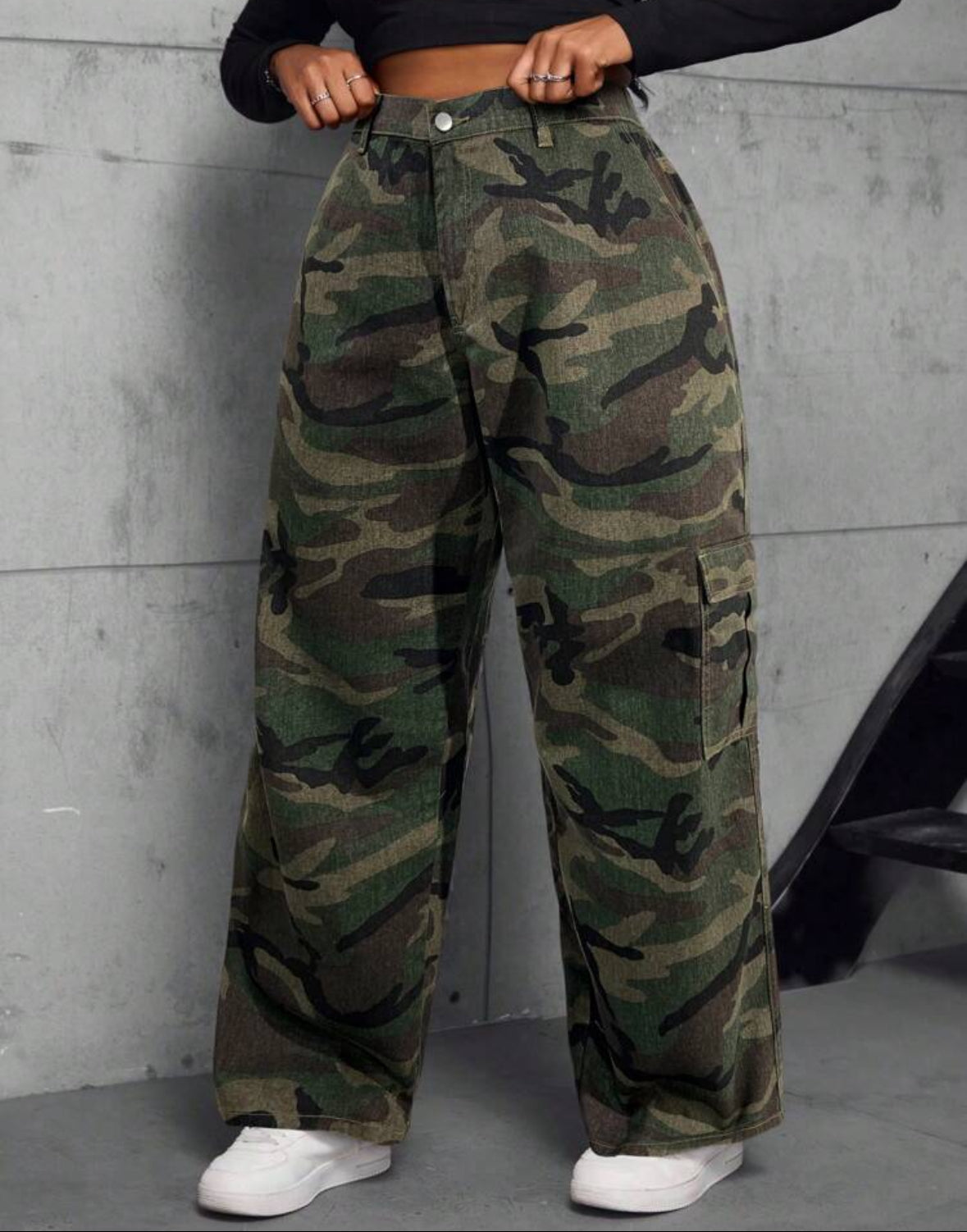 FZ Women's Plus Size Camouflage Cargo Straight Denim Pants