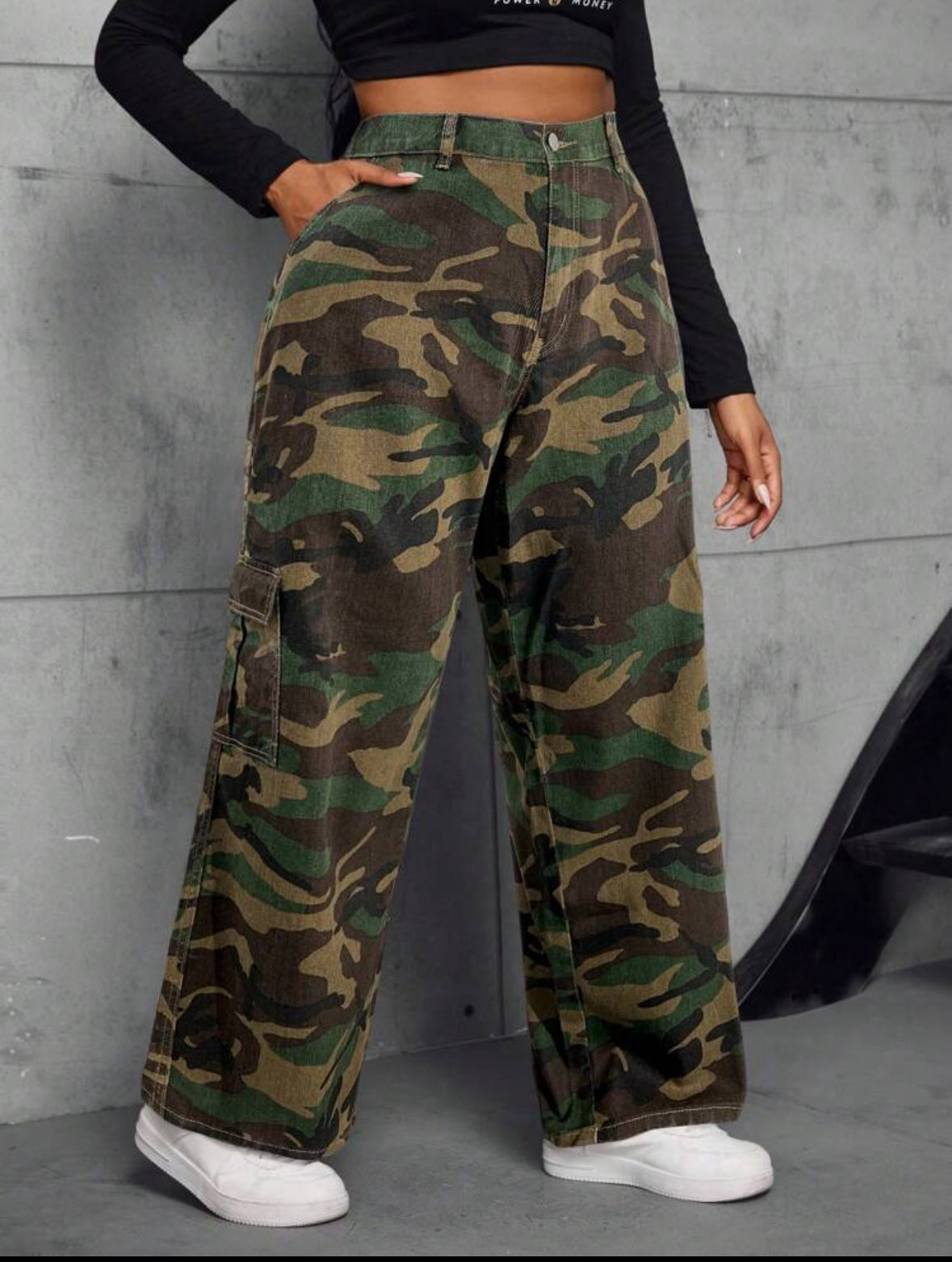 FZ Women's Plus Size Camouflage Cargo Straight Denim Pants