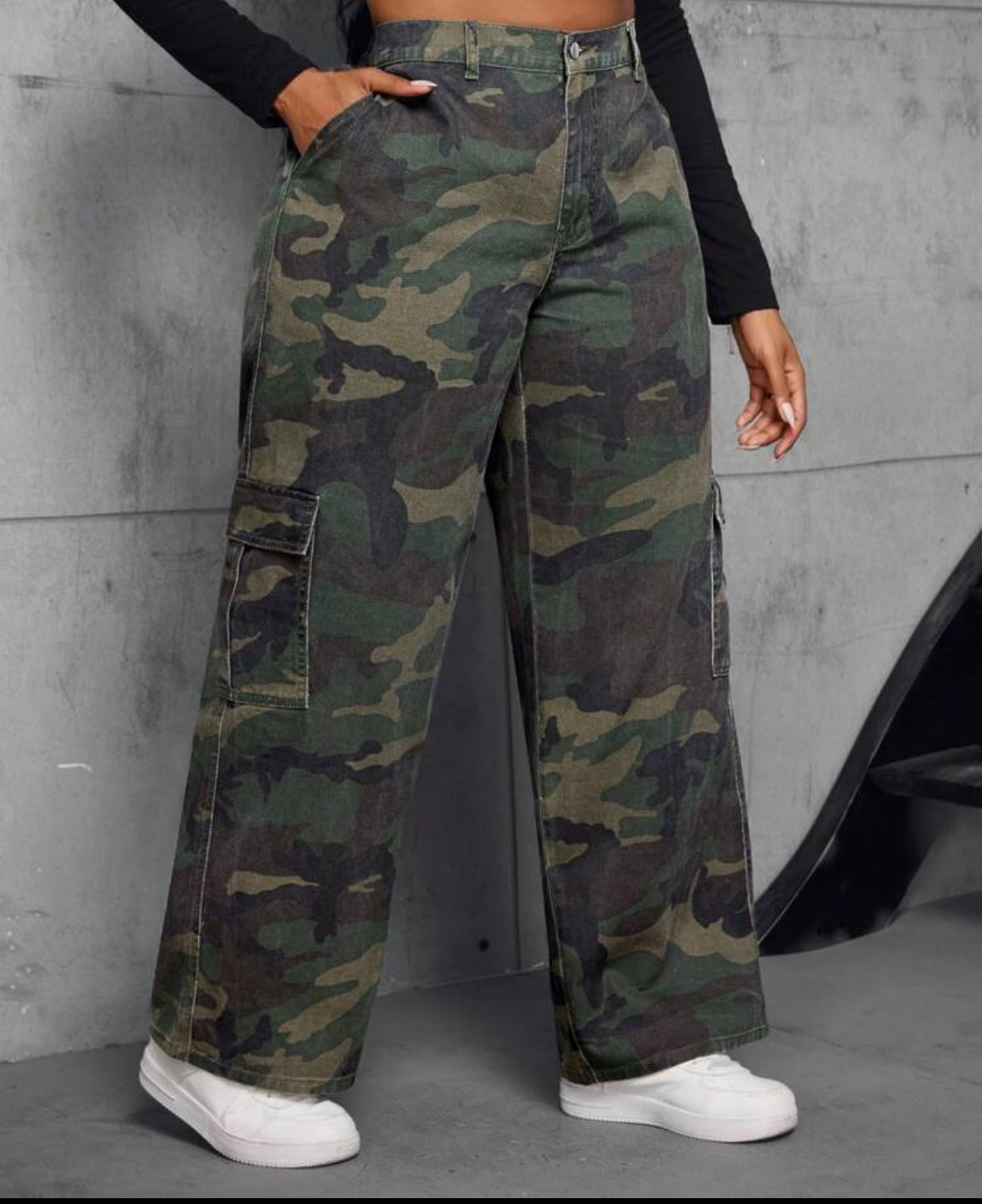 FZ Women's Plus Size Camouflage Cargo Straight Denim Pants