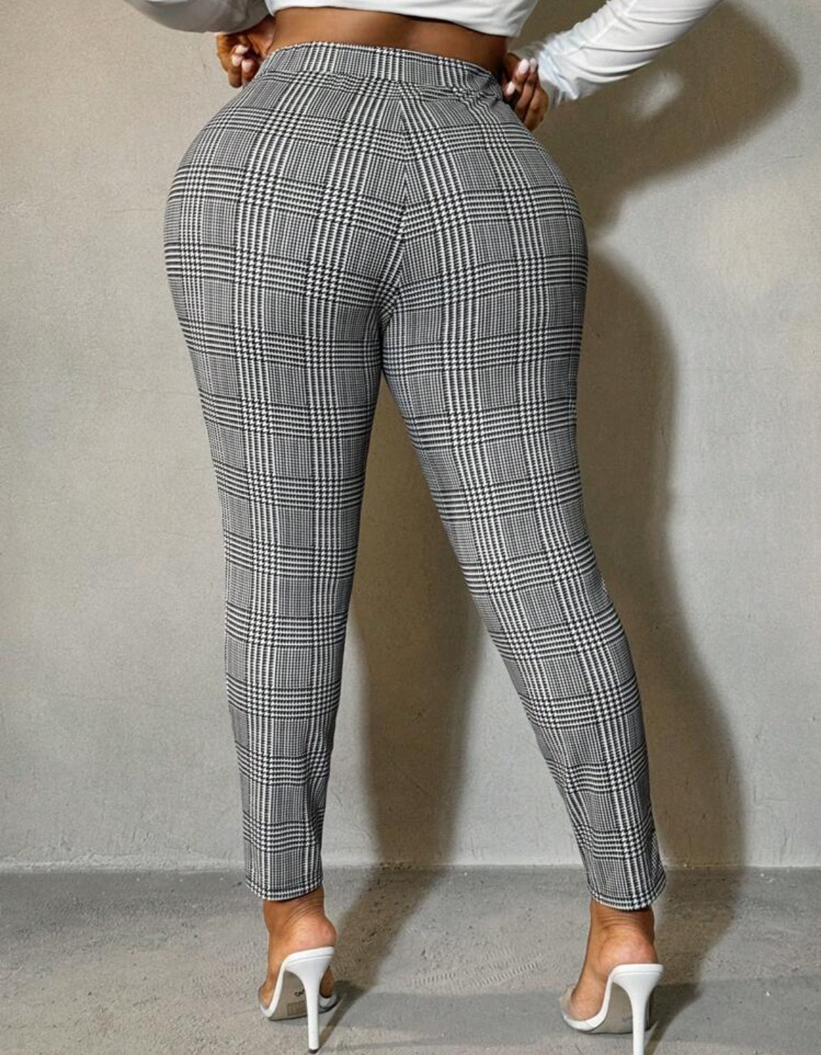 FZ Women's Plus Size Plaid Print Slim Fit Suit Pants