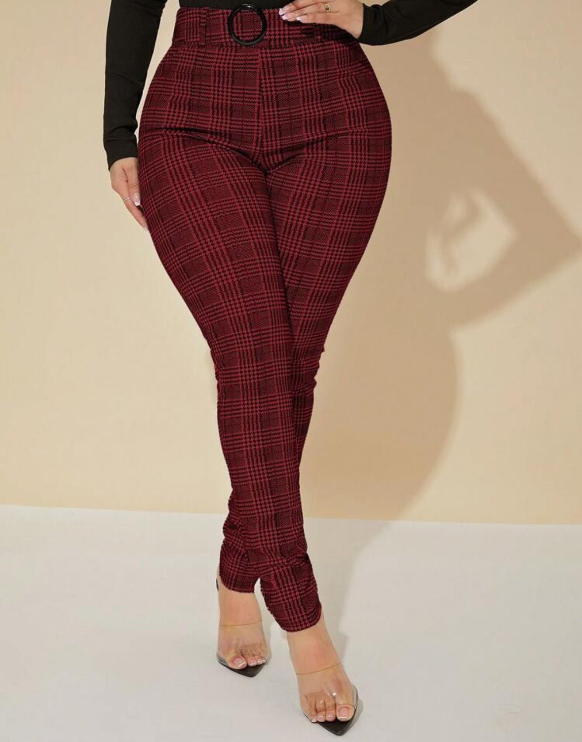 FZ Women's Plus Size Plaid Print Slim Fit Suit Pants