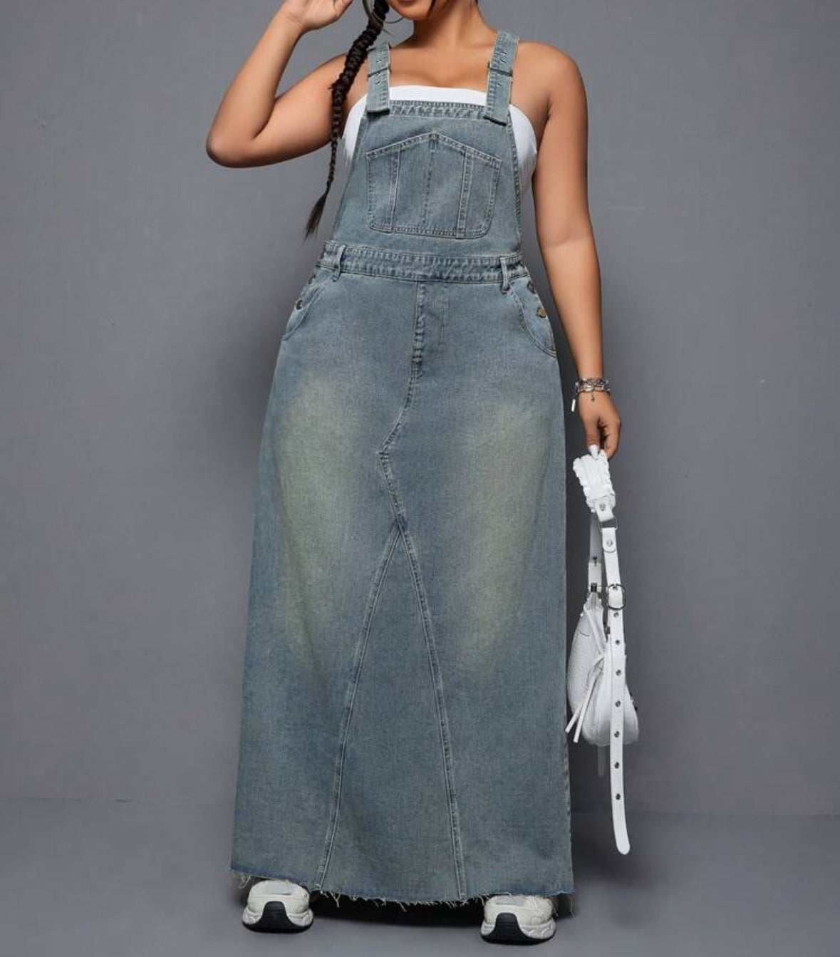 FZ Women's Plus Size Loose Fit Overall Washed Denim Dress