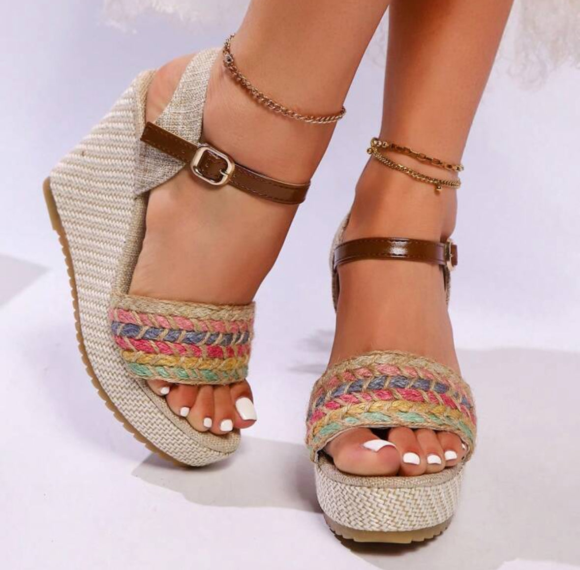 FZ Women's Platform Strap Minimalist Style High Heel Slip-On Wedge Shoes