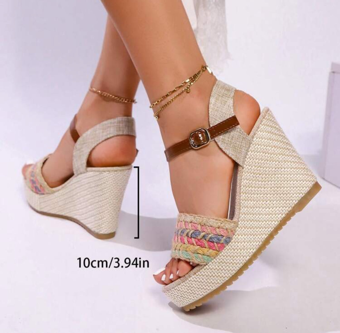 FZ Women's Platform Strap Minimalist Style High Heel Slip-On Wedge Shoes