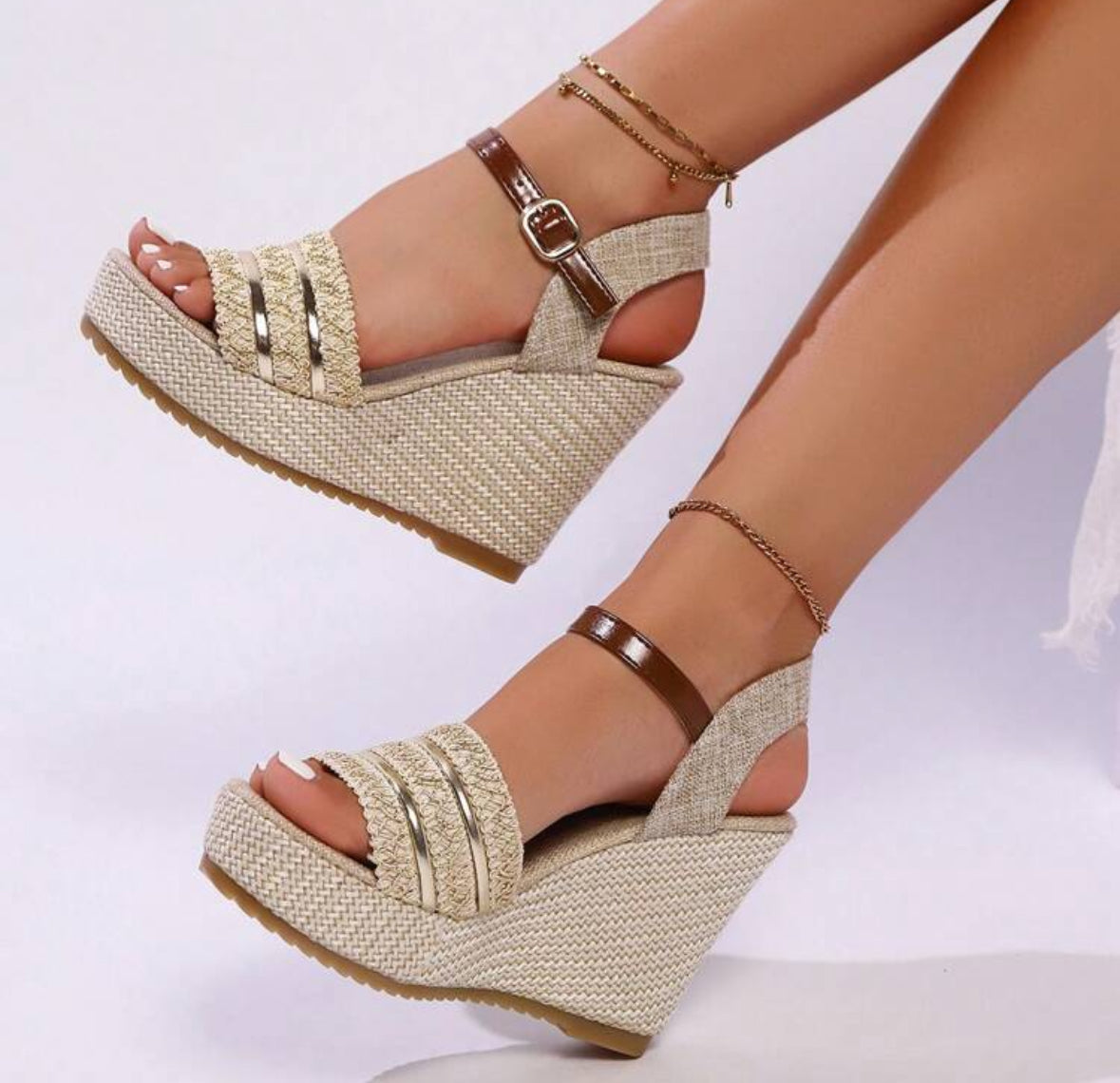 FZ Women's Platform Strap Minimalist Style High Heel Slip-On Wedge Shoes