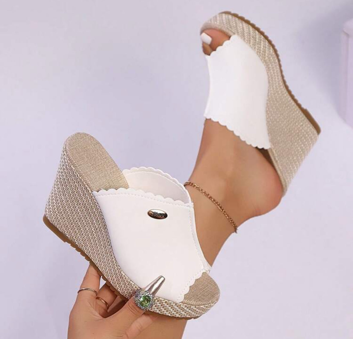 FZ Women's Platform Strap Minimalist Style High Heel Slip-On Wedge Shoes