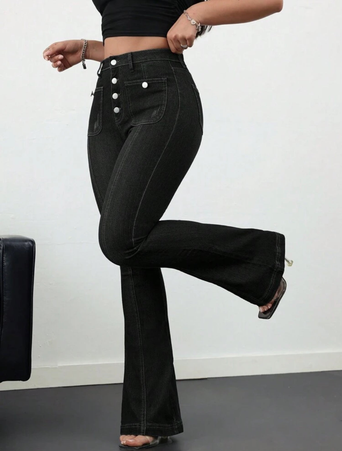 FZ Women's Skinny Stretch Flare Breasted Denim Pants