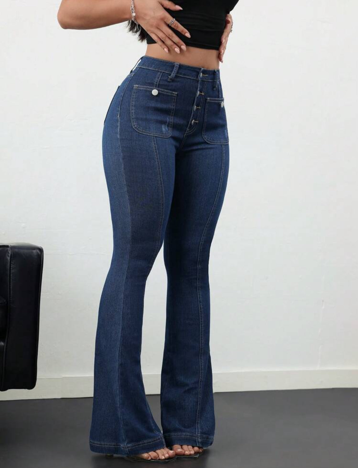 FZ Women's Skinny Stretch Flare Breasted Denim Pants