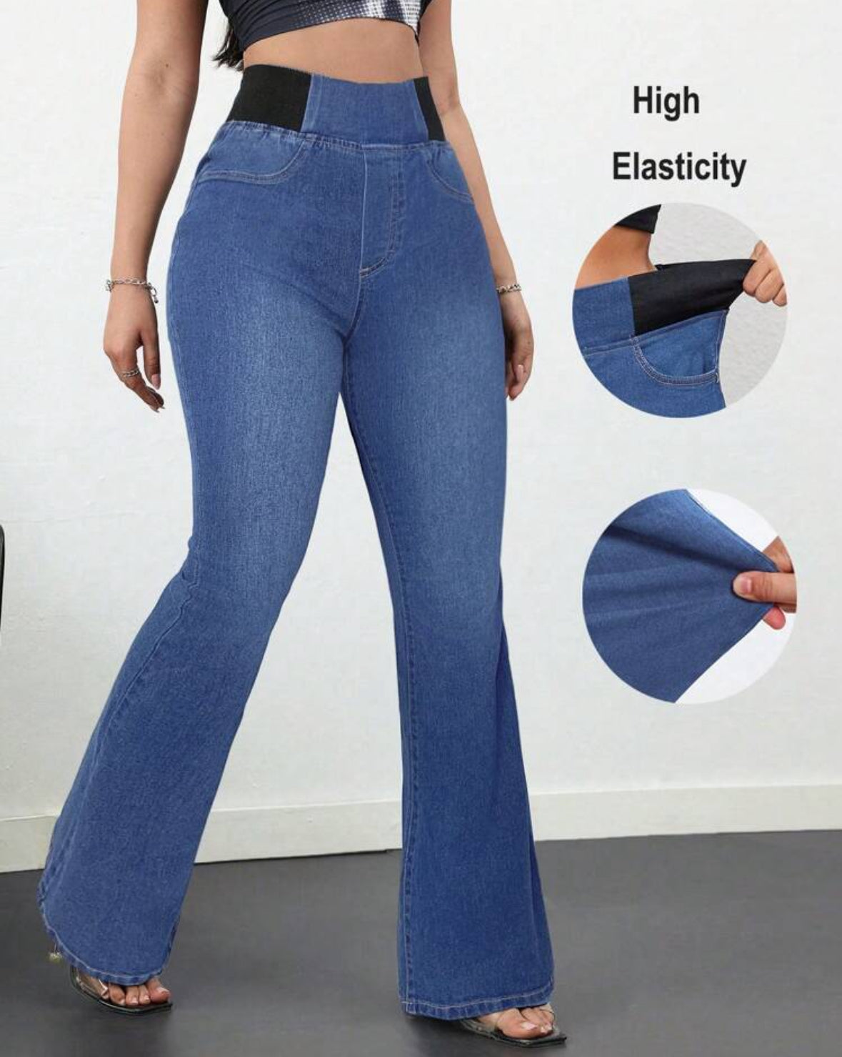 FZ Women's Skinny Stretch Flared High Waist Denim Pants