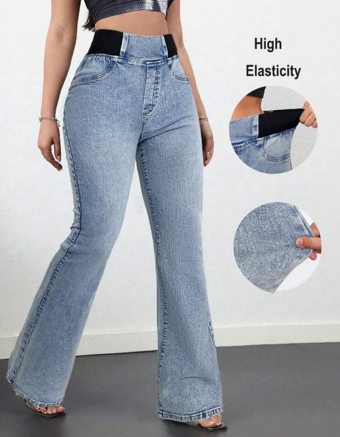 FZ Women's Skinny Stretch Flared High Waist Denim Pants