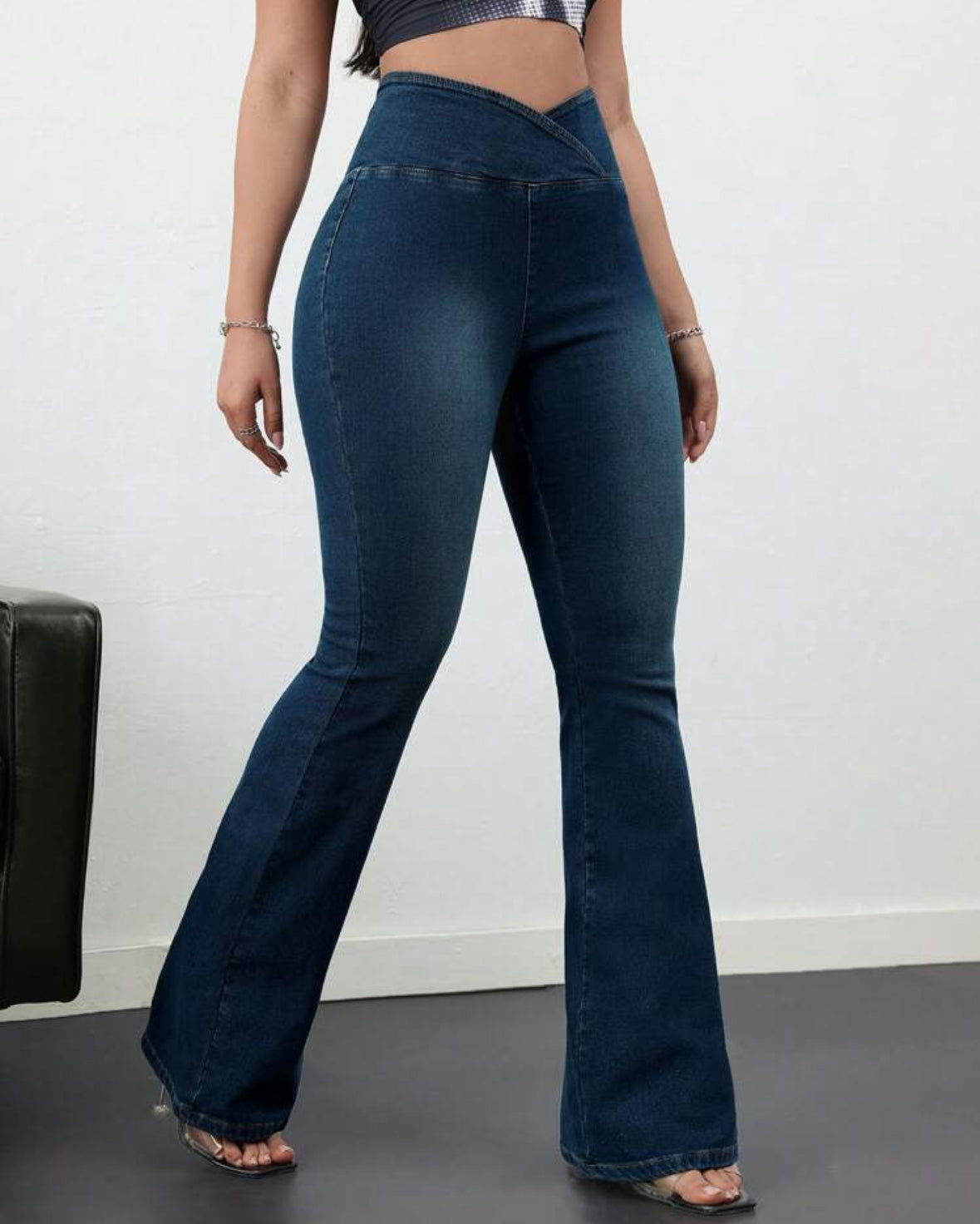 FZ Women's Casual Skinny Elastic Flared Cross High Waist Denim Pants