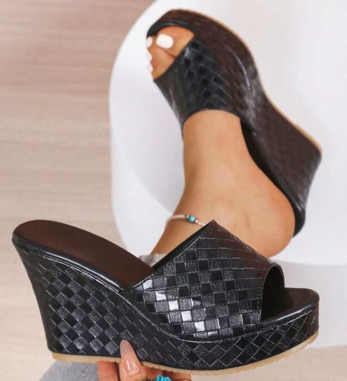 FZ Women's Solid Color Platform Slip-On Waterproof Wedge Sandals