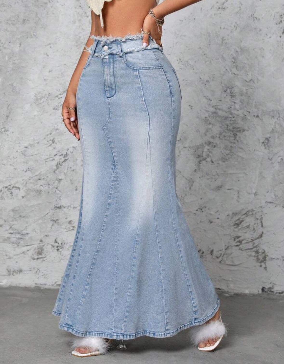 FZ Women's Frayed Hem Mermaid Denim Skirt