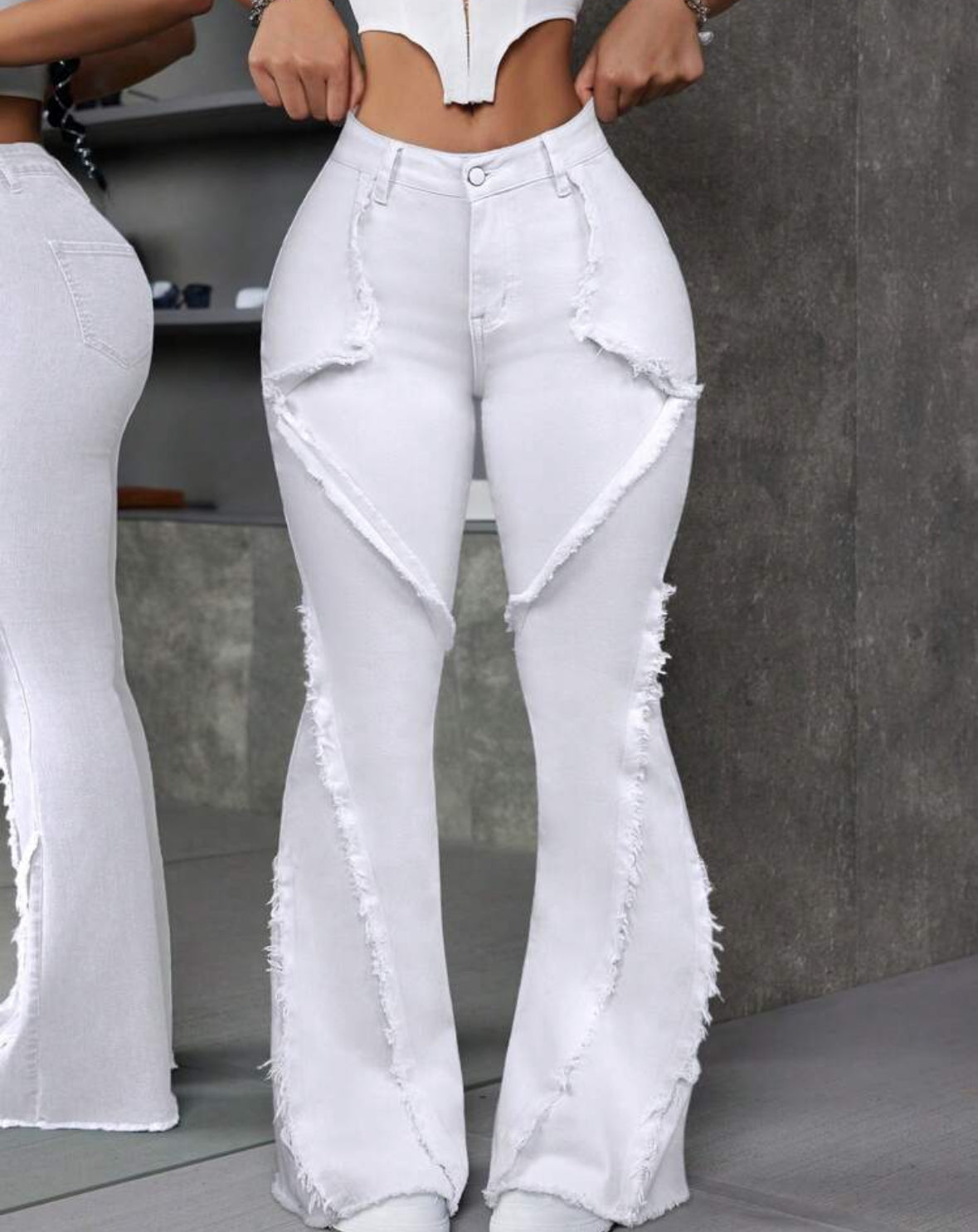 FZ Women's Patchwork Frayed Hem Flare Denim Pants