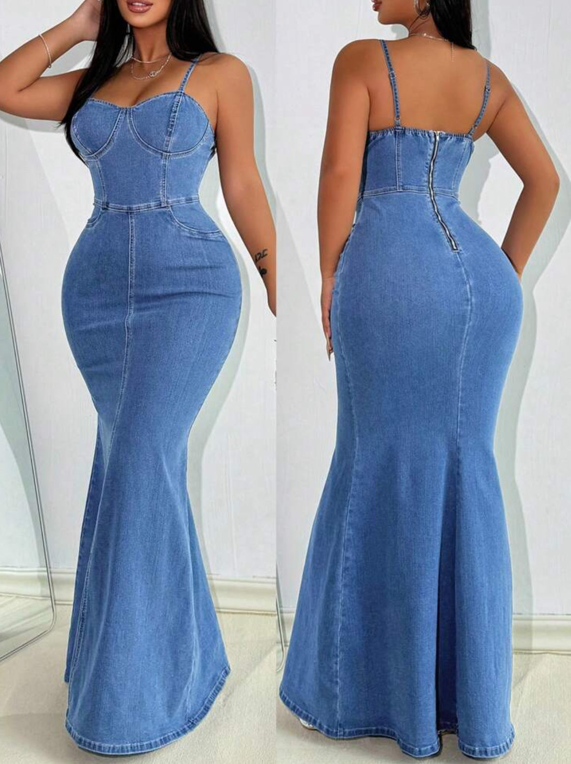 FZ Women's Bodycon Spaghetti Strap Denim Dress