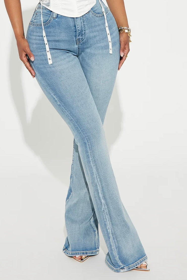 FZ Women's Plus Size Butterfly Stretched Flare Denim Pants