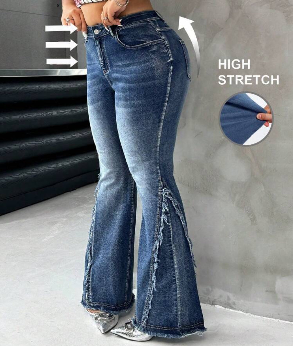 FZ Women's Plus Size Jeans Stretch Flared Cutoff Retro Style Denim pants