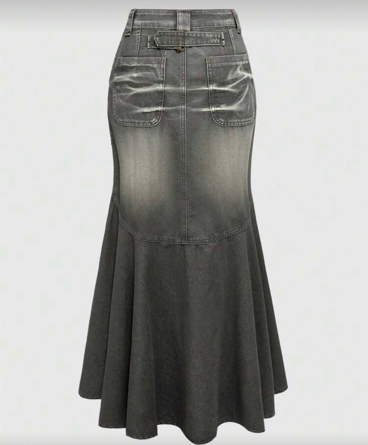 FZ Women's Vintage Y2K Distressed Wash Fish Tail Maxi Denim Skirt