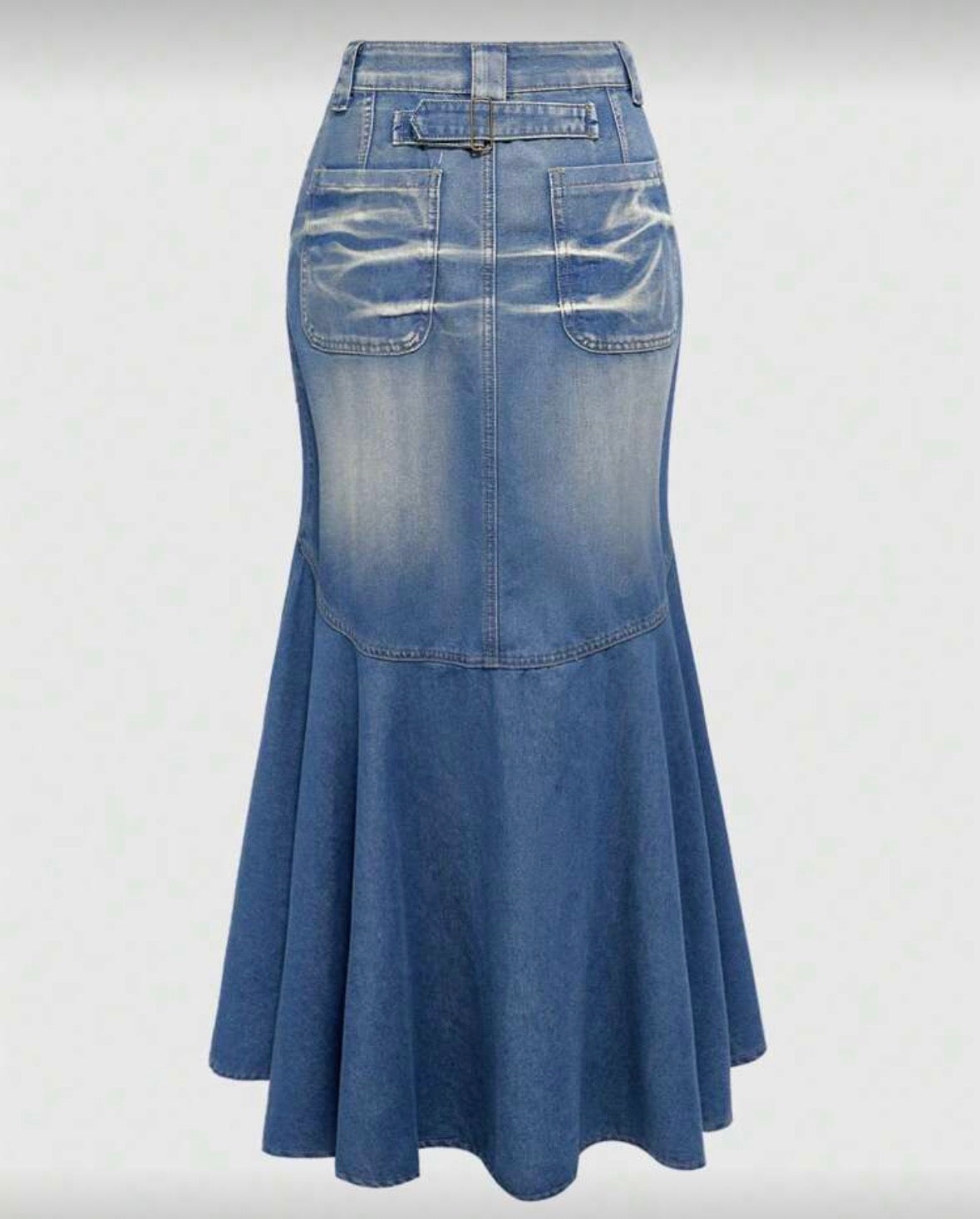 FZ Women's Vintage Y2K Distressed Wash Fish Tail Maxi Denim Skirt