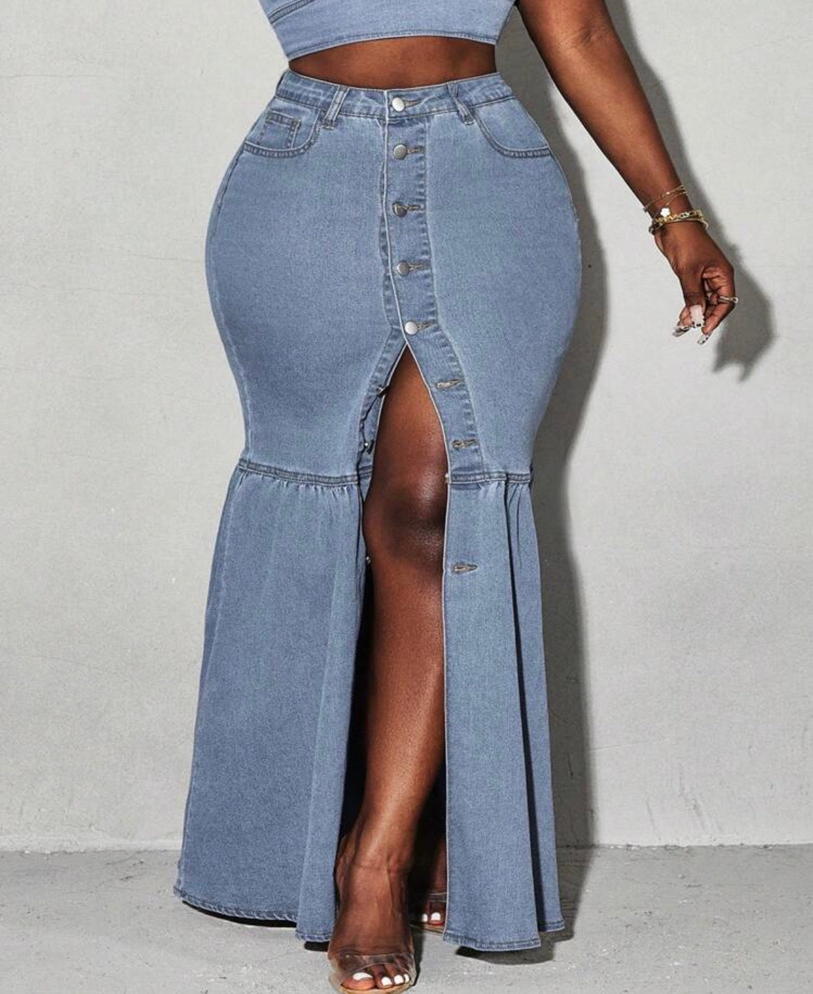 FZ Women's Plus Size Front Button Denim Skirt