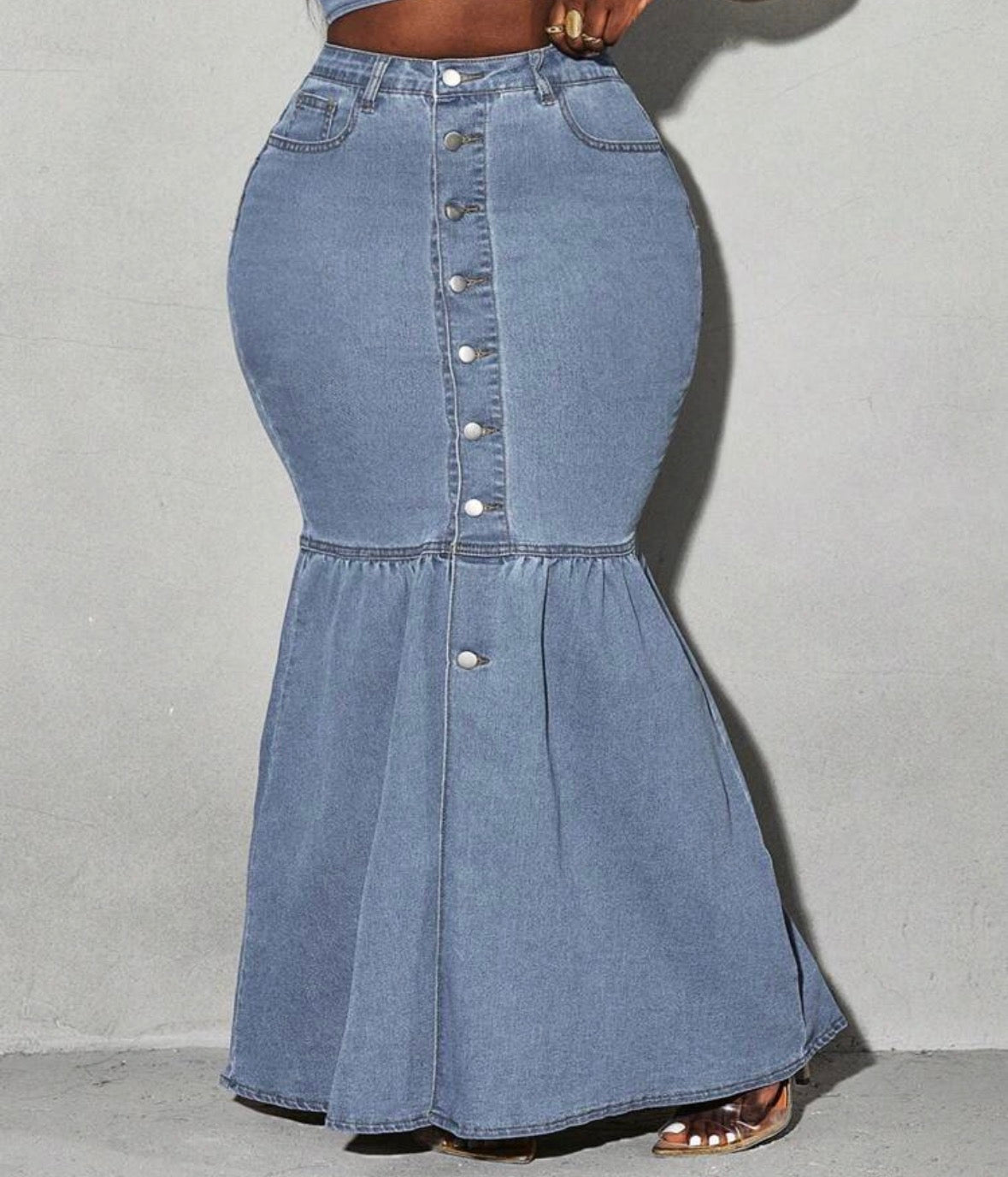 FZ Women's Plus Size Front Button Denim Skirt