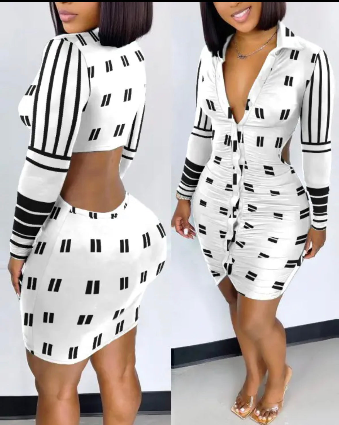 FZ Women's Geo Print Ruched Shirt Dress - FZwear