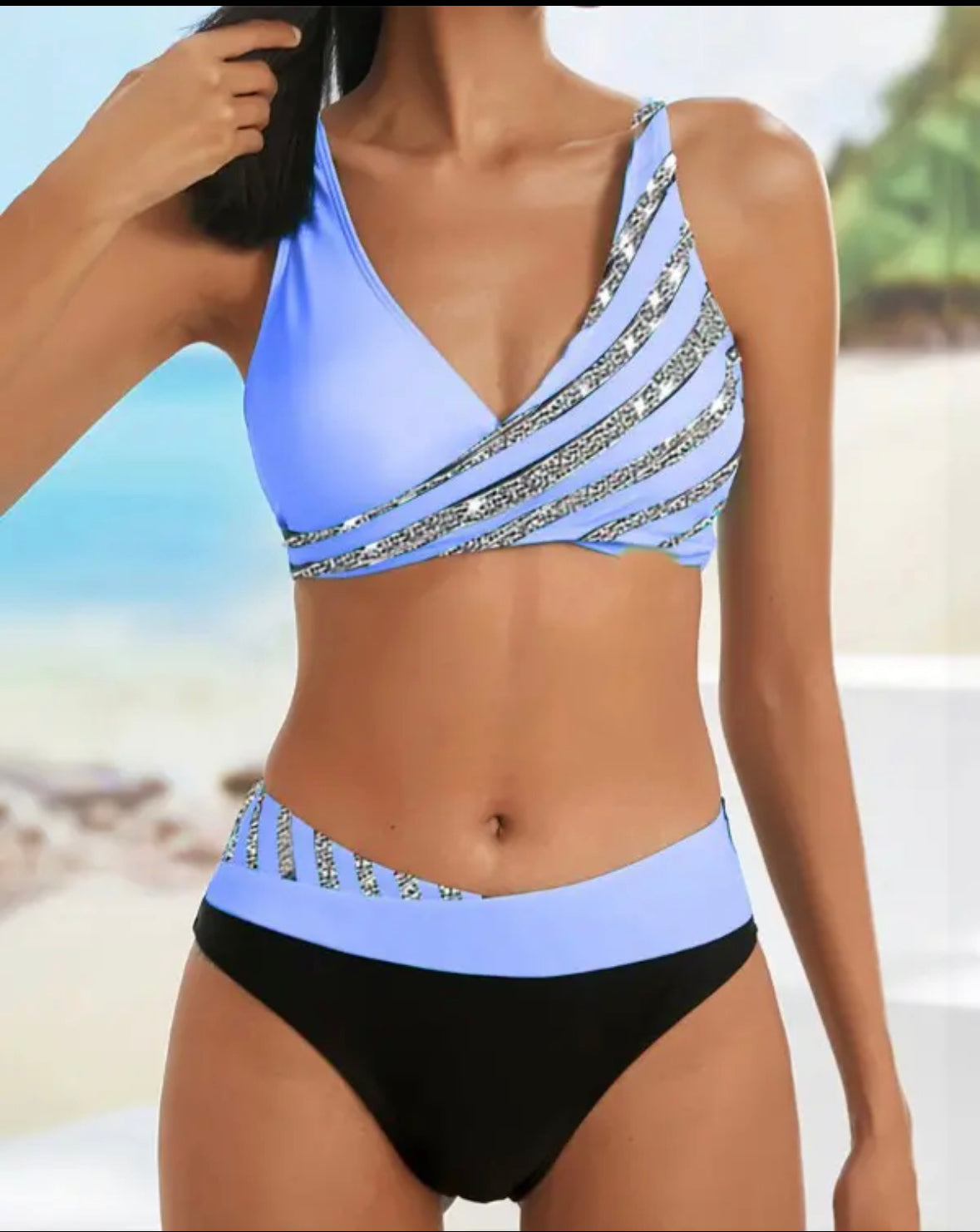 FZ Women's Rhinestone Decor V-Neck Bikini Set - FZwear