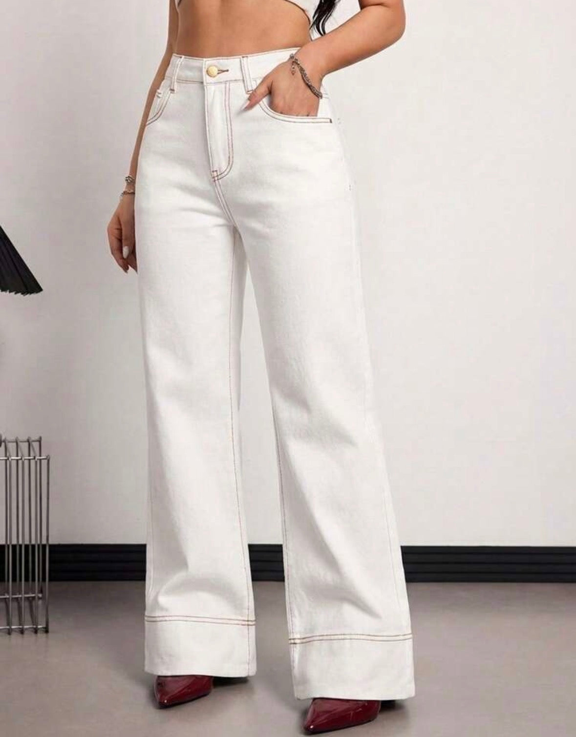 FZ Women's High Waist Pocketed Wide Leg Loose Versatile Denim Pants