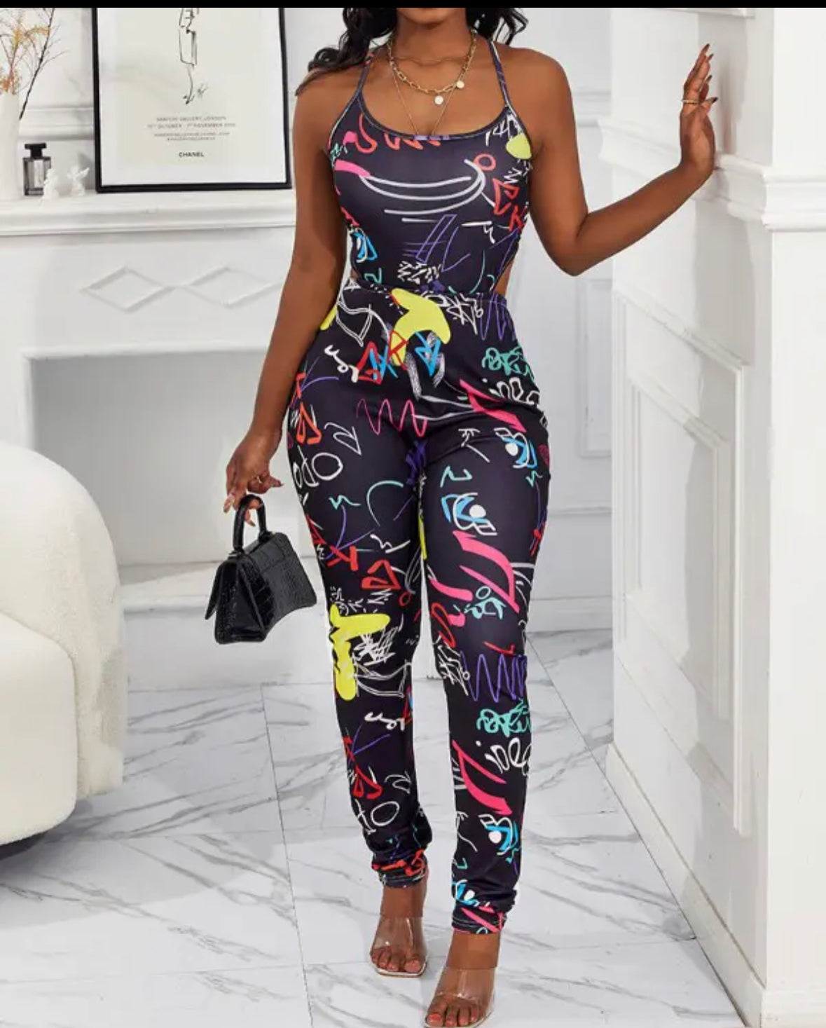 FZ Women's Abstract Print Backless Jumpsuit - FZwear
