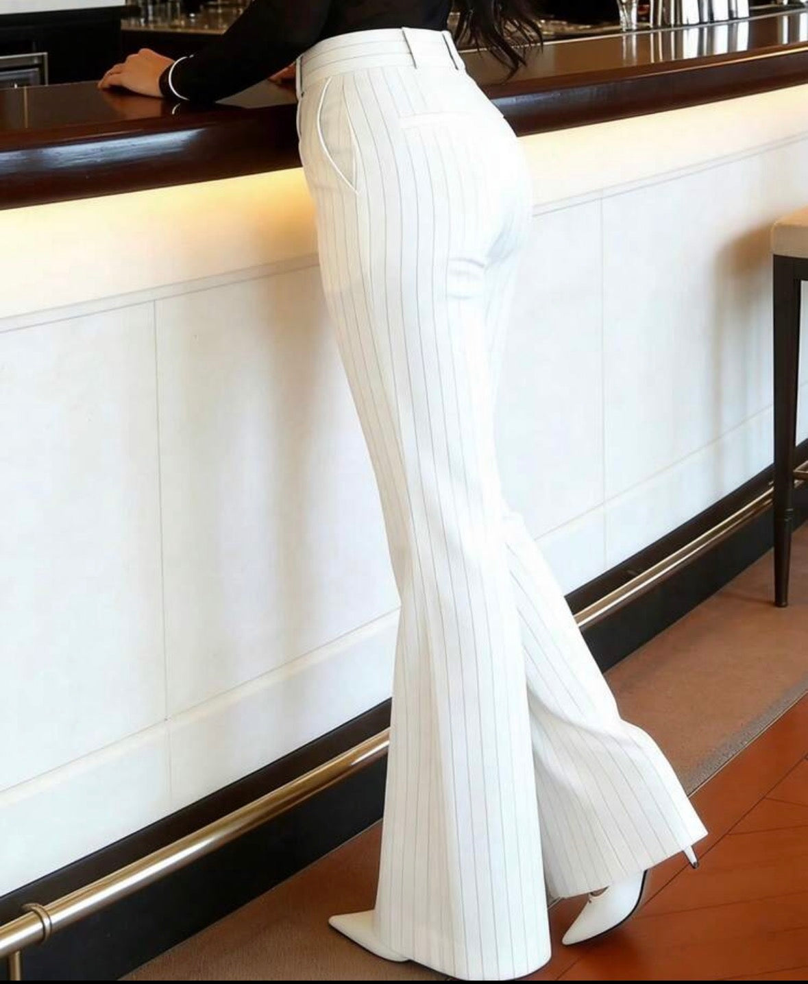 FZ Women's Solid Color Flared Long Retro Casual Elegant Urban Dress Pants