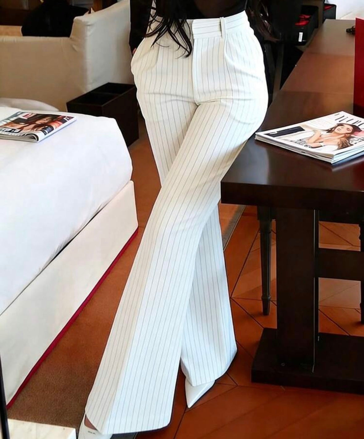 FZ Women's Solid Color Flared Long Retro Casual Elegant Urban Dress Pants
