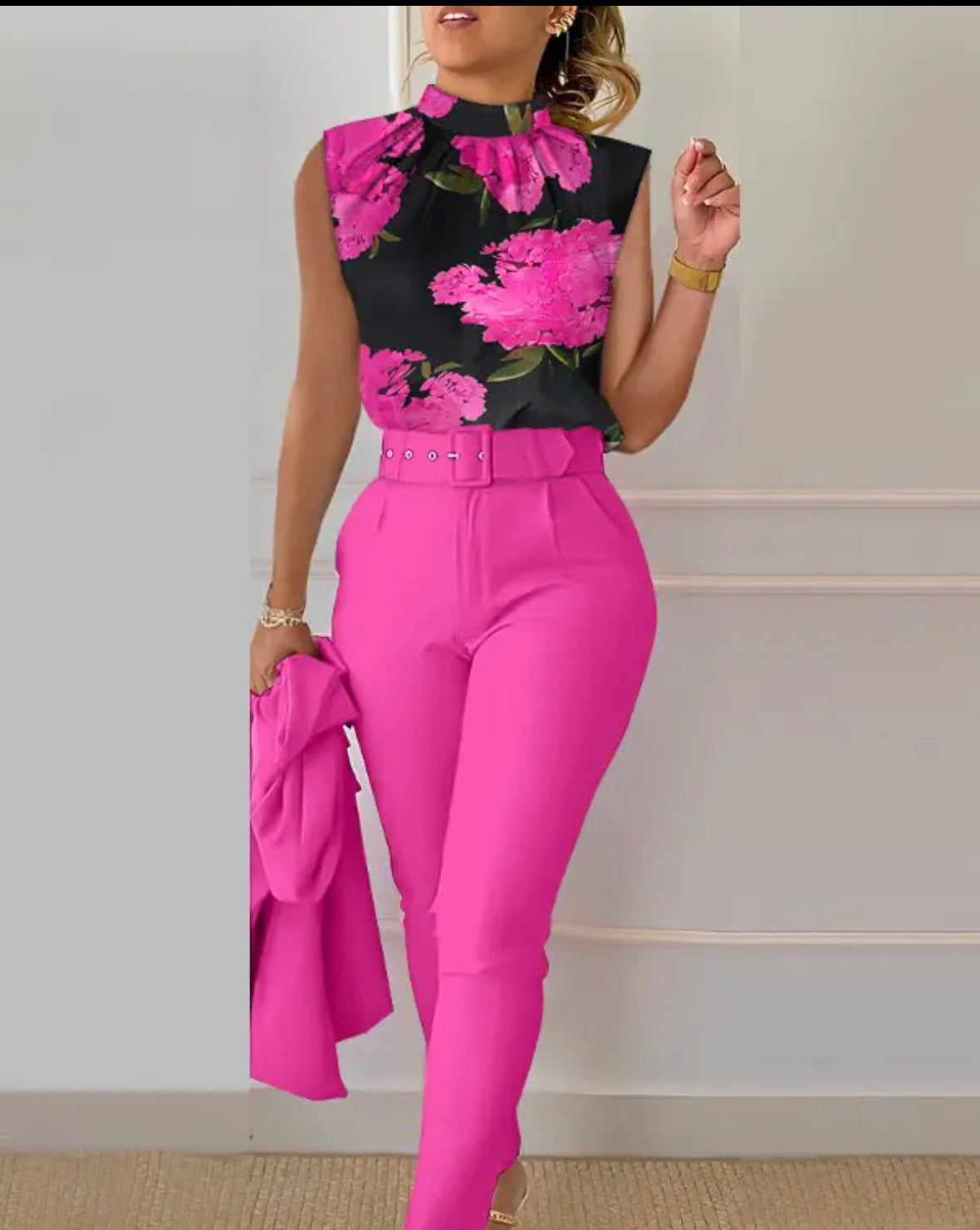 FZ Women's Floral Print Ruched High Waist Pants Set - FZwear